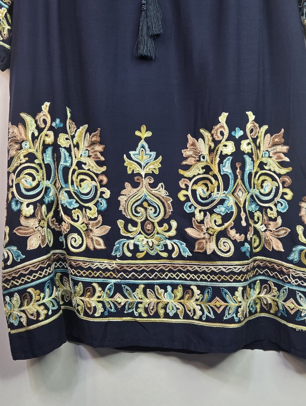 VASNA Size M Navy Boho Tunic Dress With Gorgeous Embroidered Sleeves & Hem NWT - Picture 6 of 13